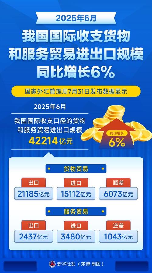 2025年6月我國國際收支貨物和服務貿易進出口規模同比增長6%